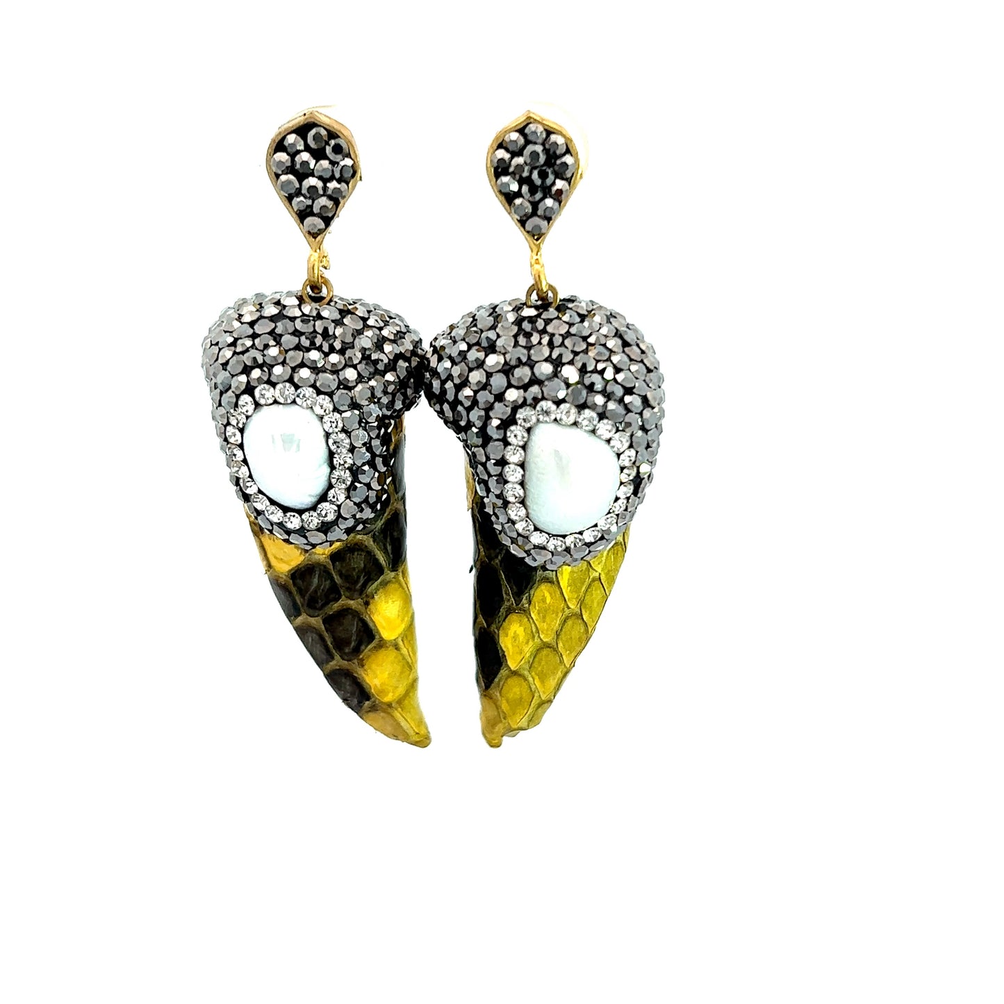Yellow Python Leather & Pearl Crystal Earring - Born To Glam