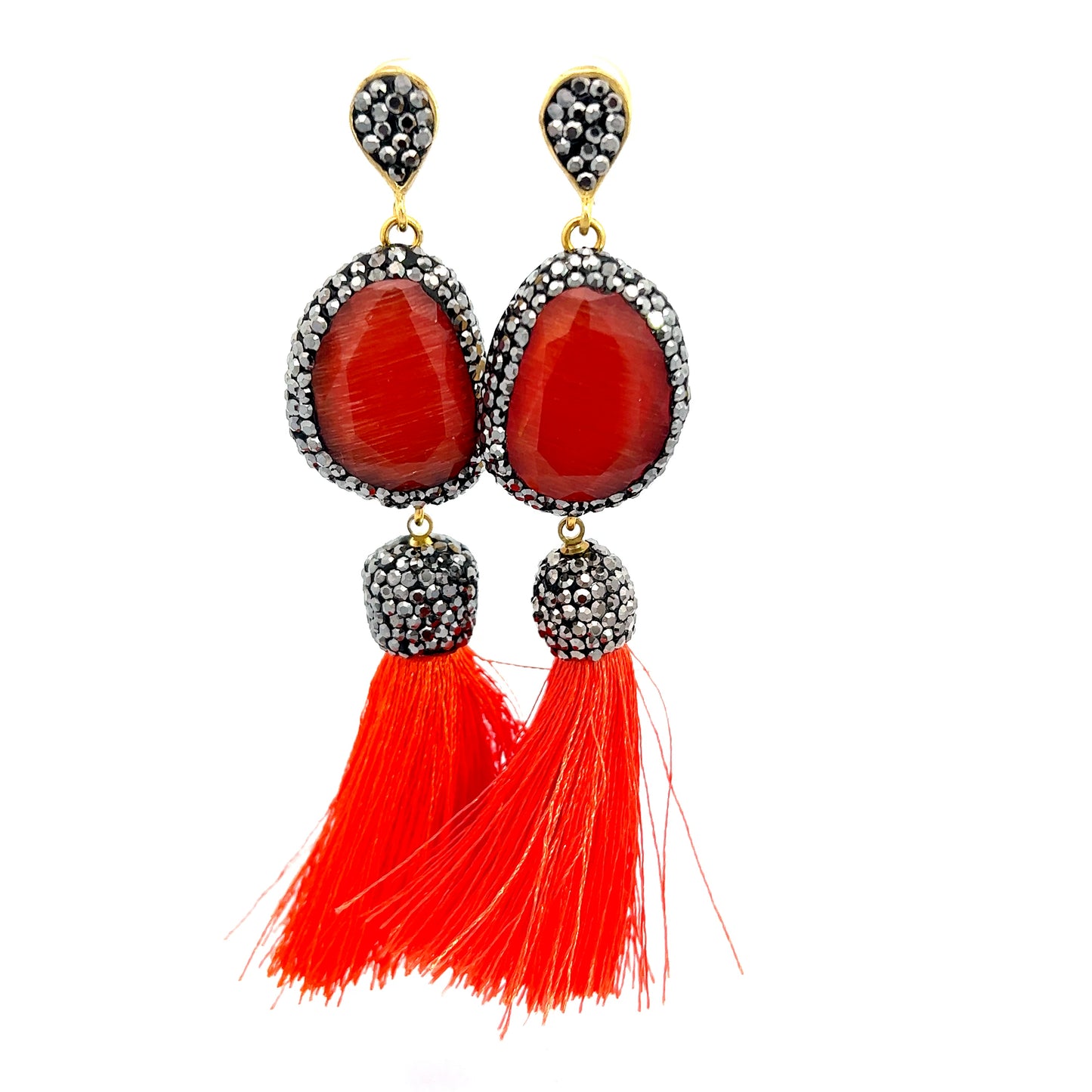 Load image into Gallery viewer, Red &amp;amp; Orange Crystal Tassel Earring - Born To Glam

