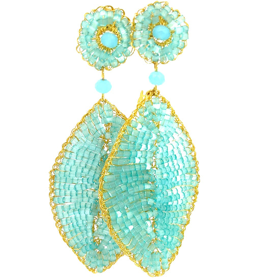 Load image into Gallery viewer, Blue Aqua Crystal Leaf Statement Earring - Born To Glam

