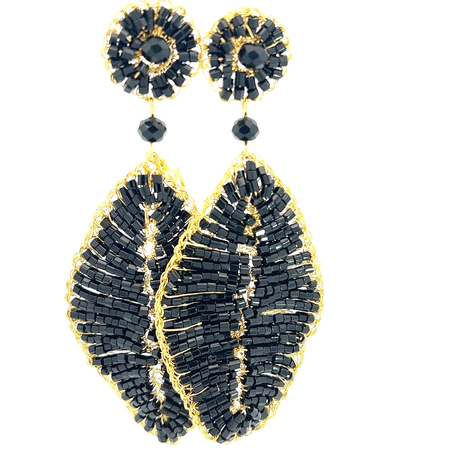 Black Leaf Crystal Statement Earring - Born To Glam