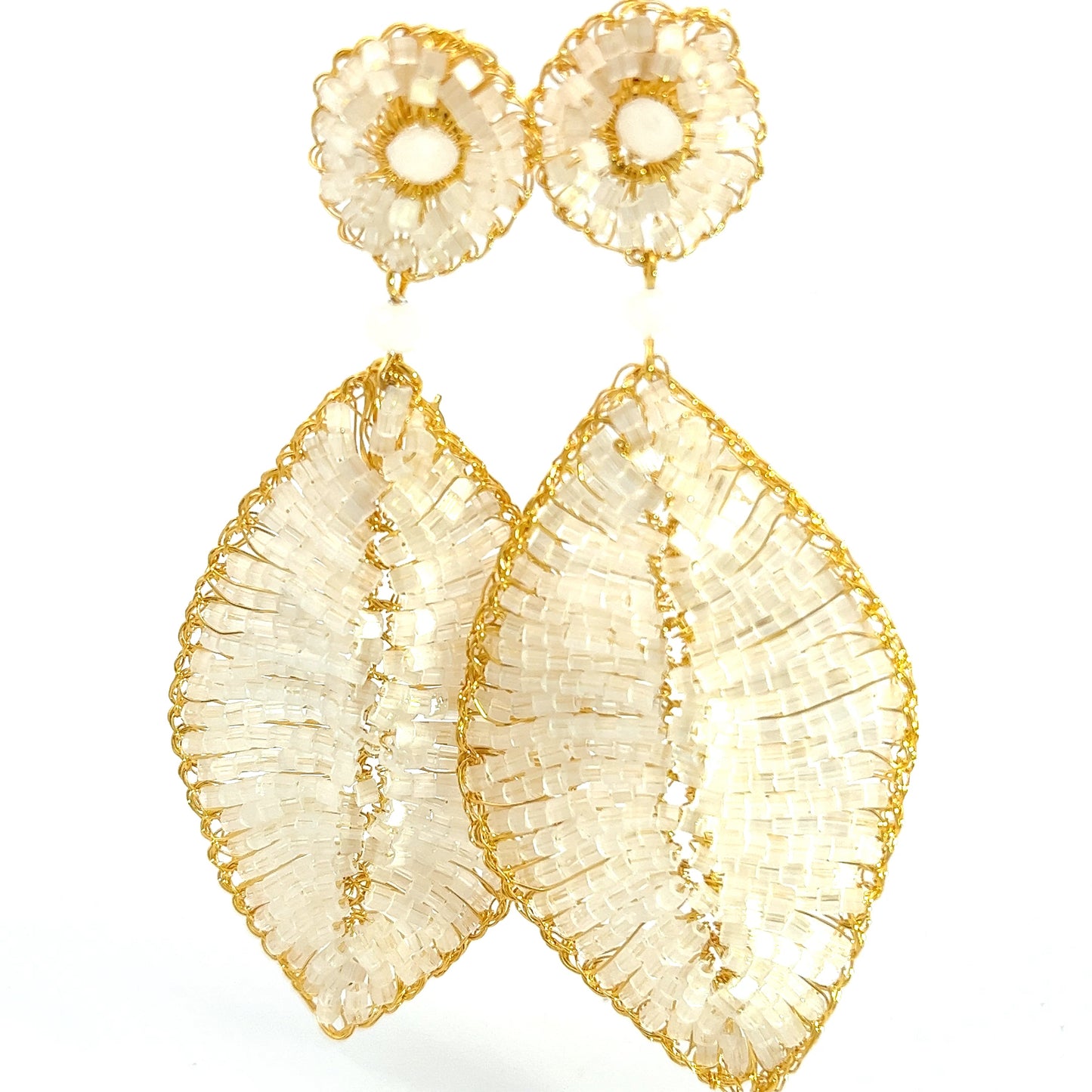 Load image into Gallery viewer, Ivory &amp;amp; Gold Leaf Statement Earring - Born To Glam
