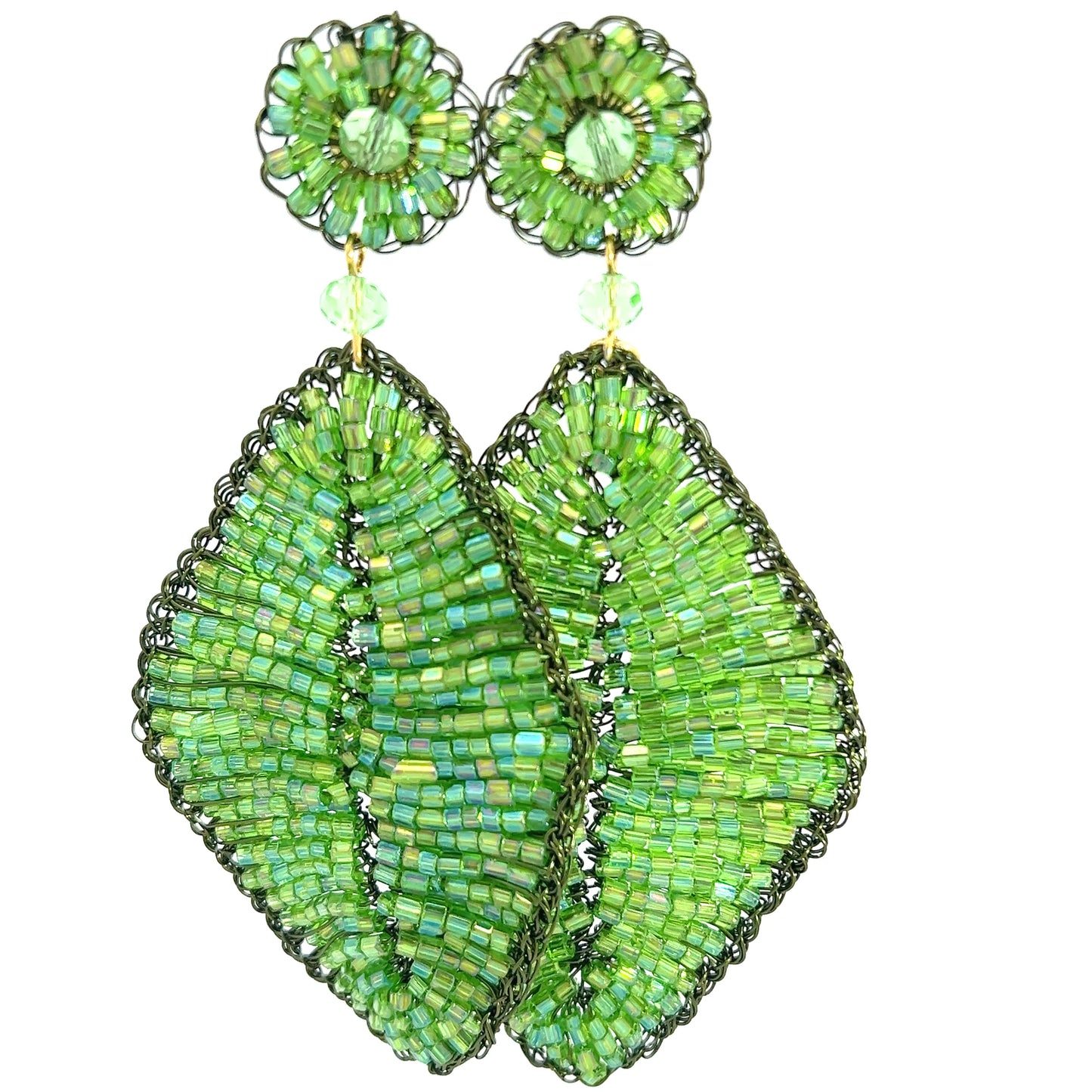 Load image into Gallery viewer, Green Crystal Leaf Statement Earring - Born To Glam
