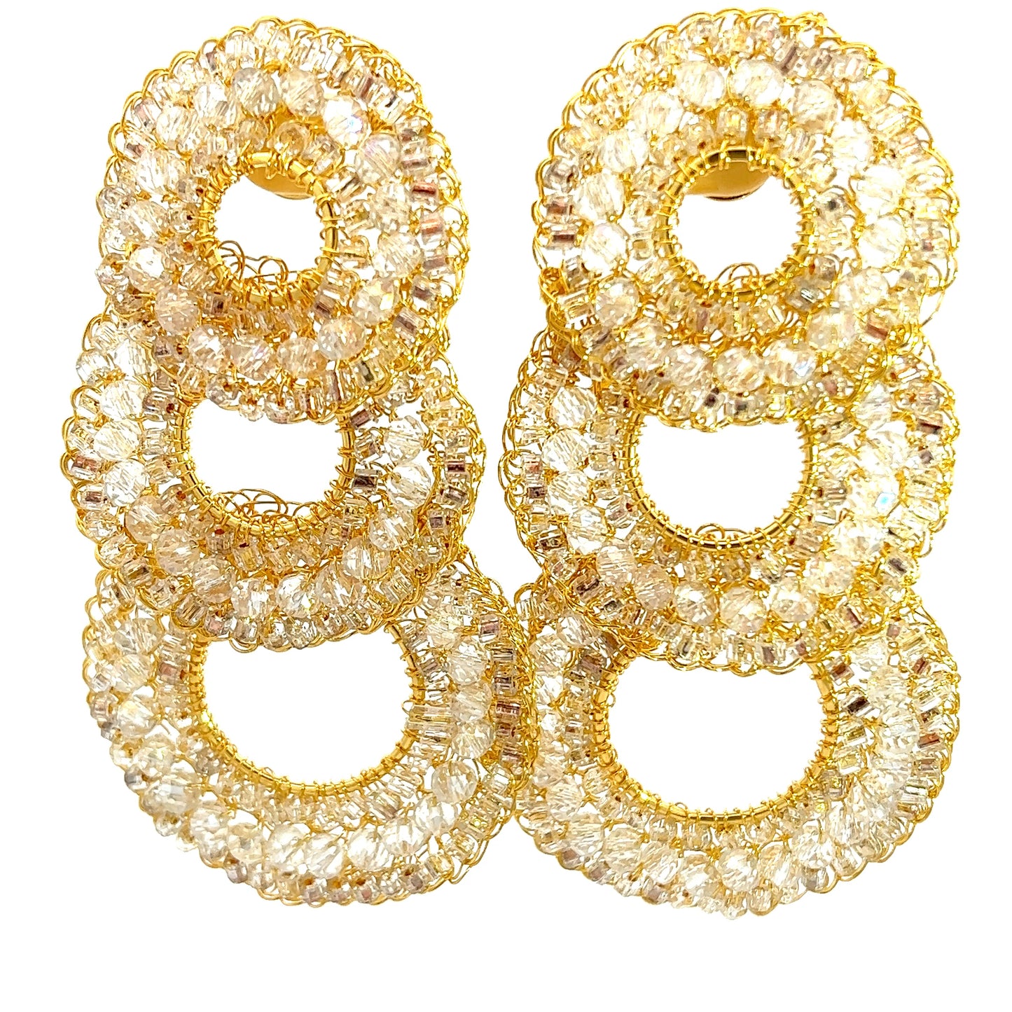 Load image into Gallery viewer, Gold Triple Circle Crystal Statement Earring - Born To Glam
