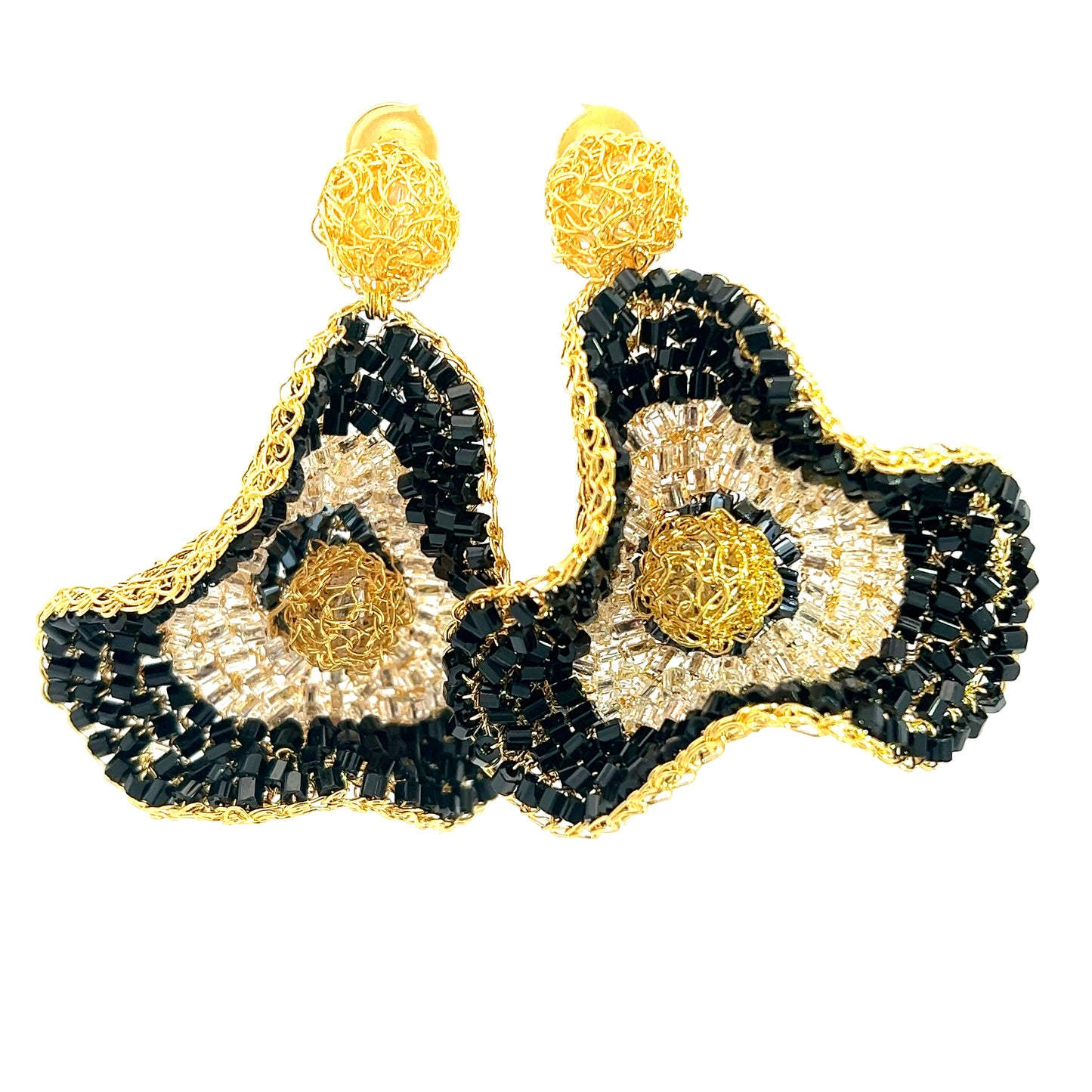 Load image into Gallery viewer, Black and Gold Flower Statement Earring - Born To Glam
