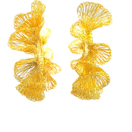 Load image into Gallery viewer, Large Gold Ruffle Statement Hoops - Born To Glam
