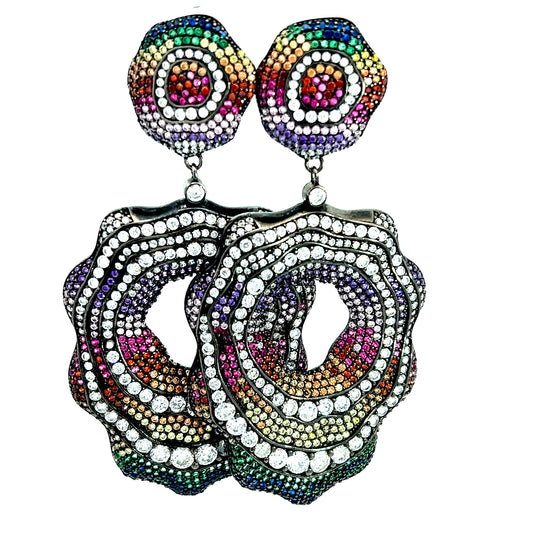 Multicolor Sterling Silver & CZ Crystal Statement Earring - Born To Glam