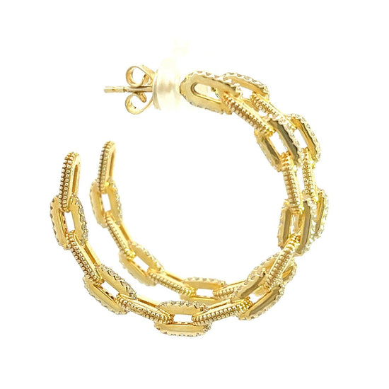 Gold Chain Link Sterling Silver Hoop - Born To Glam