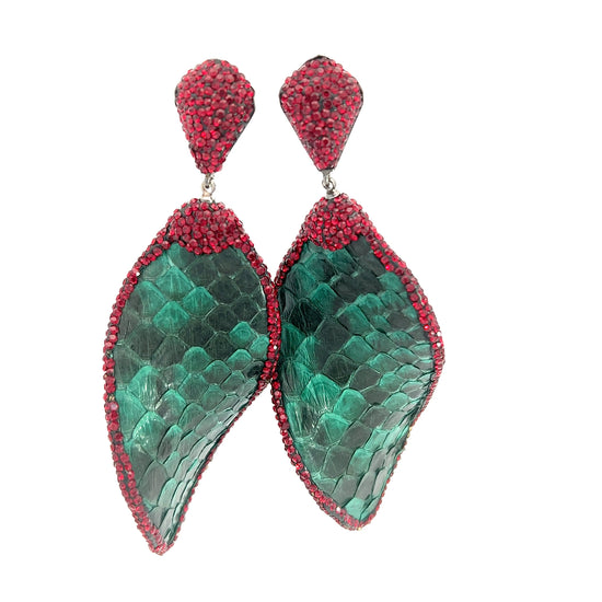 Green & Red Python Leather Sterling Silver Earring - Born To Glam