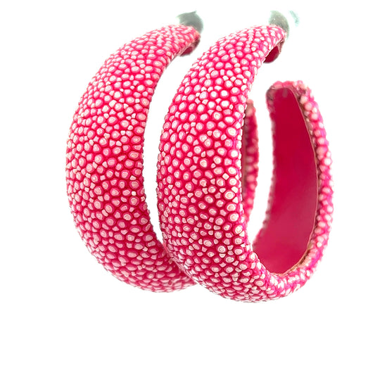 Pink Shagreen Leather Statement Hoop - Born To Glam