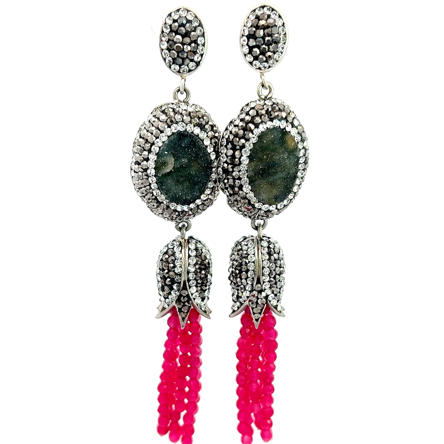 Pink Long Tassel Beaded Crystal Earring - Born To Glam
