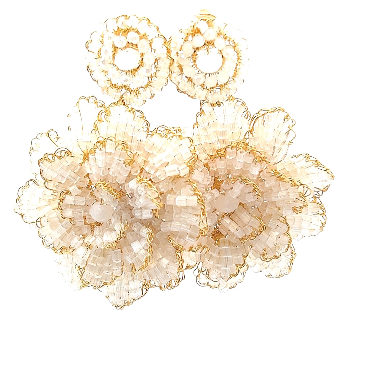Load image into Gallery viewer, Ivory &amp;amp; Gold Floral Crystal Statement Earring - Born To Glam

