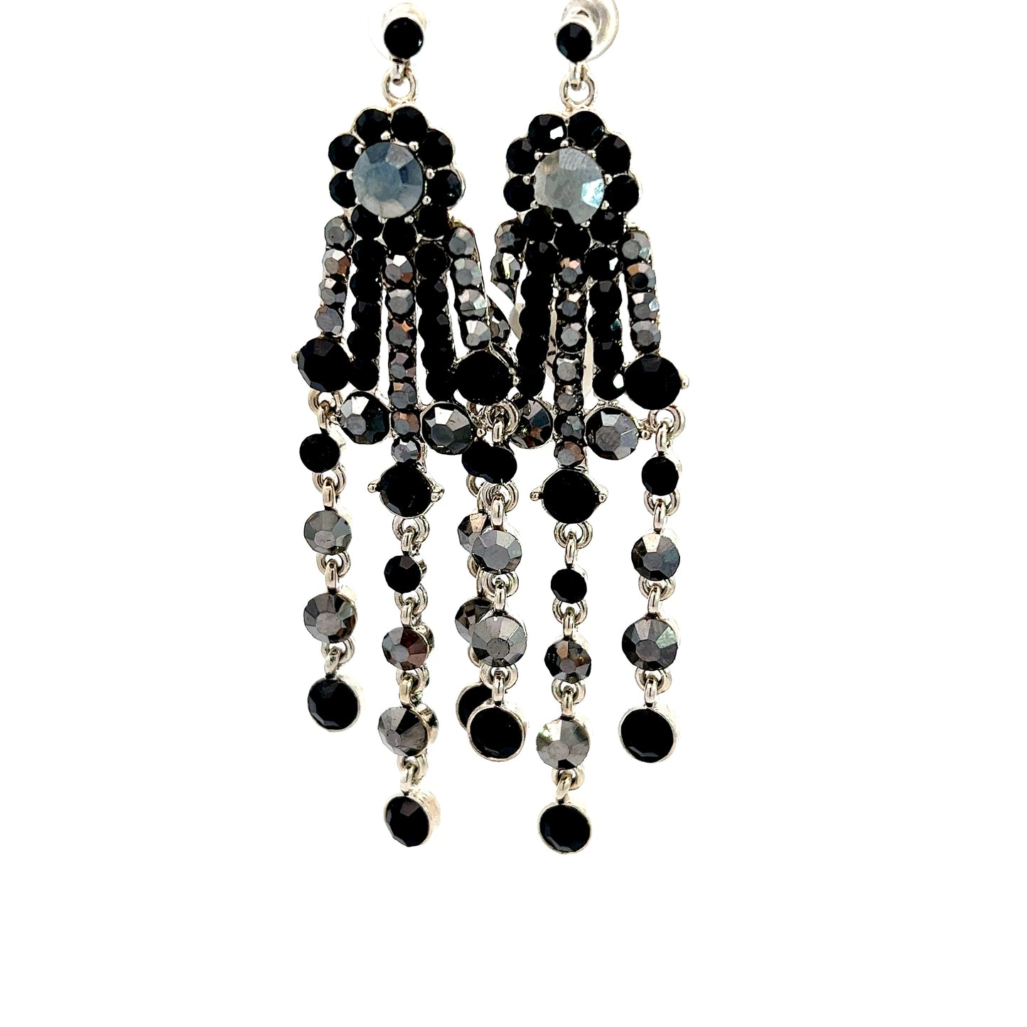 Load image into Gallery viewer, Black and Silver Crystal Chandelier Earrings - Born To Glam
