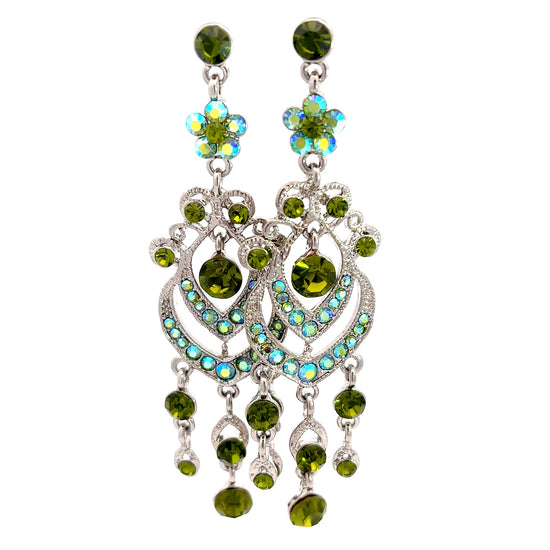 Load image into Gallery viewer, Green and Iridescent Crystal Chandelier Earrings - Born To Glam
