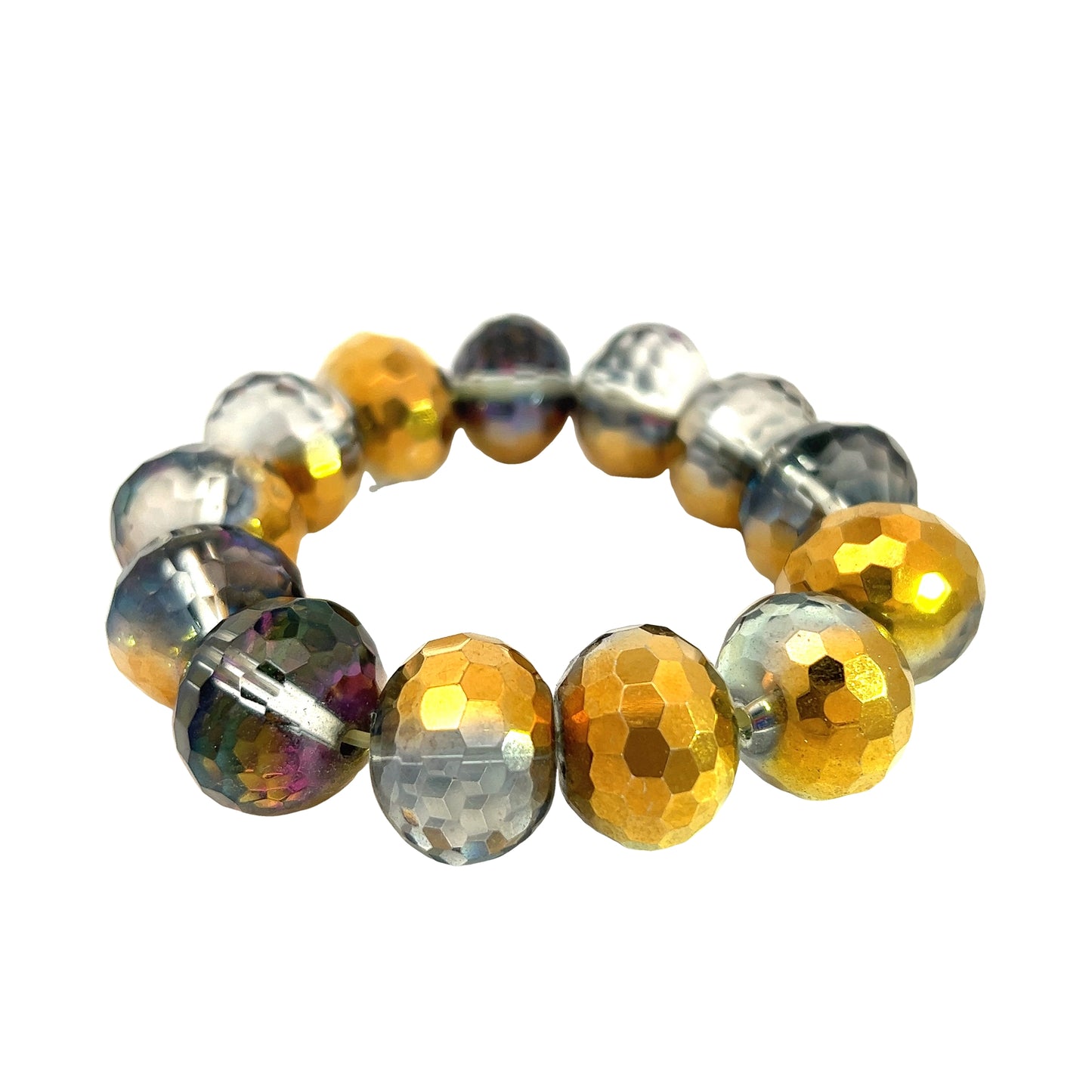 Load image into Gallery viewer, Golden Iridescent Crystal Ball Bracelet - Born To Glam
