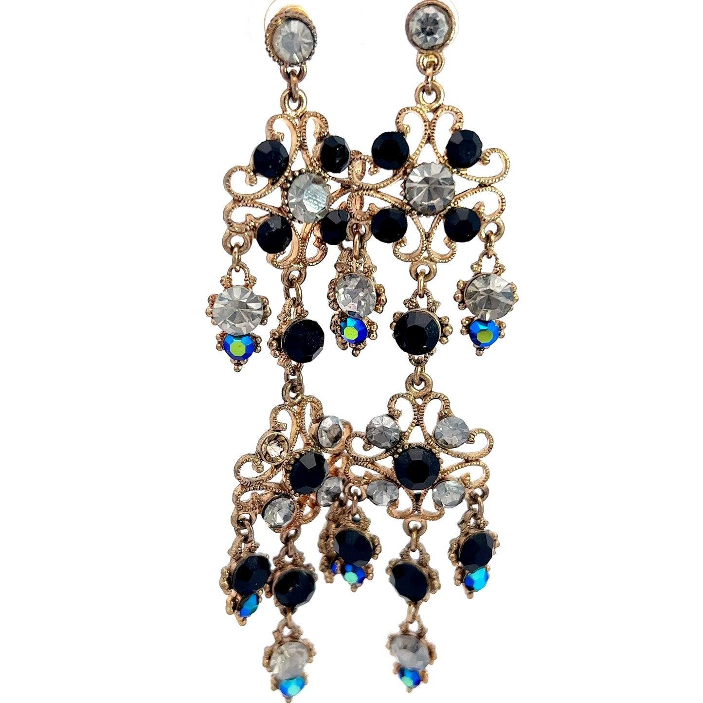 Load image into Gallery viewer, Gold &amp;amp; Black Crystal Chandelier Long Earrings - Born To Glam
