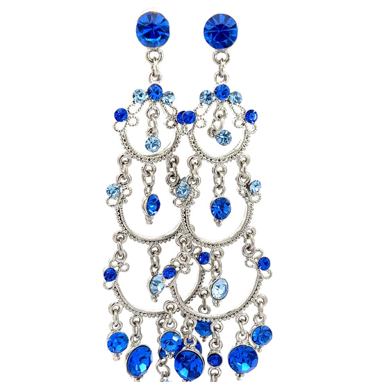 Blue Hues Crystal Chandelier Statement Earrings - Born To Glam