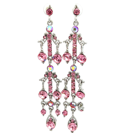 Load image into Gallery viewer, Pink and Iridescent Long Crystal Earrings - Born To Glam
