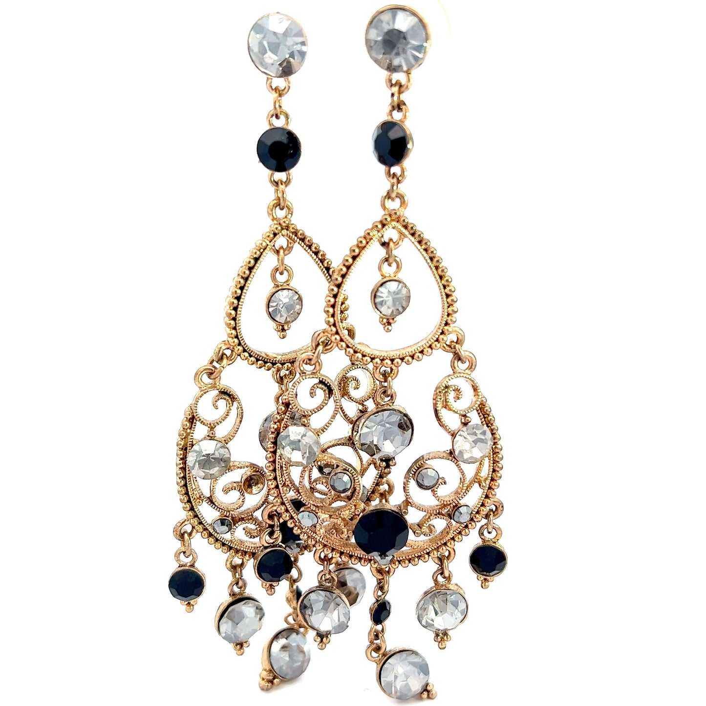 Load image into Gallery viewer, Gold Silver &amp;amp; Black Crystal Chandelier Statement Earrings - Born To Glam
