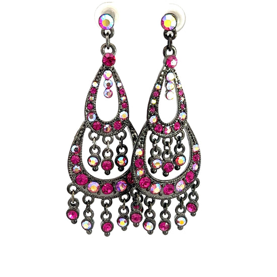 Pink & Iridescent Crystal Chandelier Statement Earrings - Born To Glam