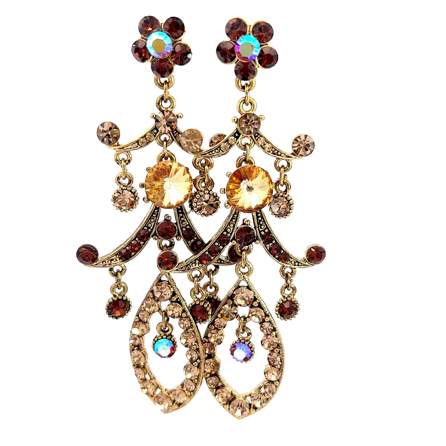Gold Campagne 3 Tier Crystal Statement Earrings - Born To Glam
