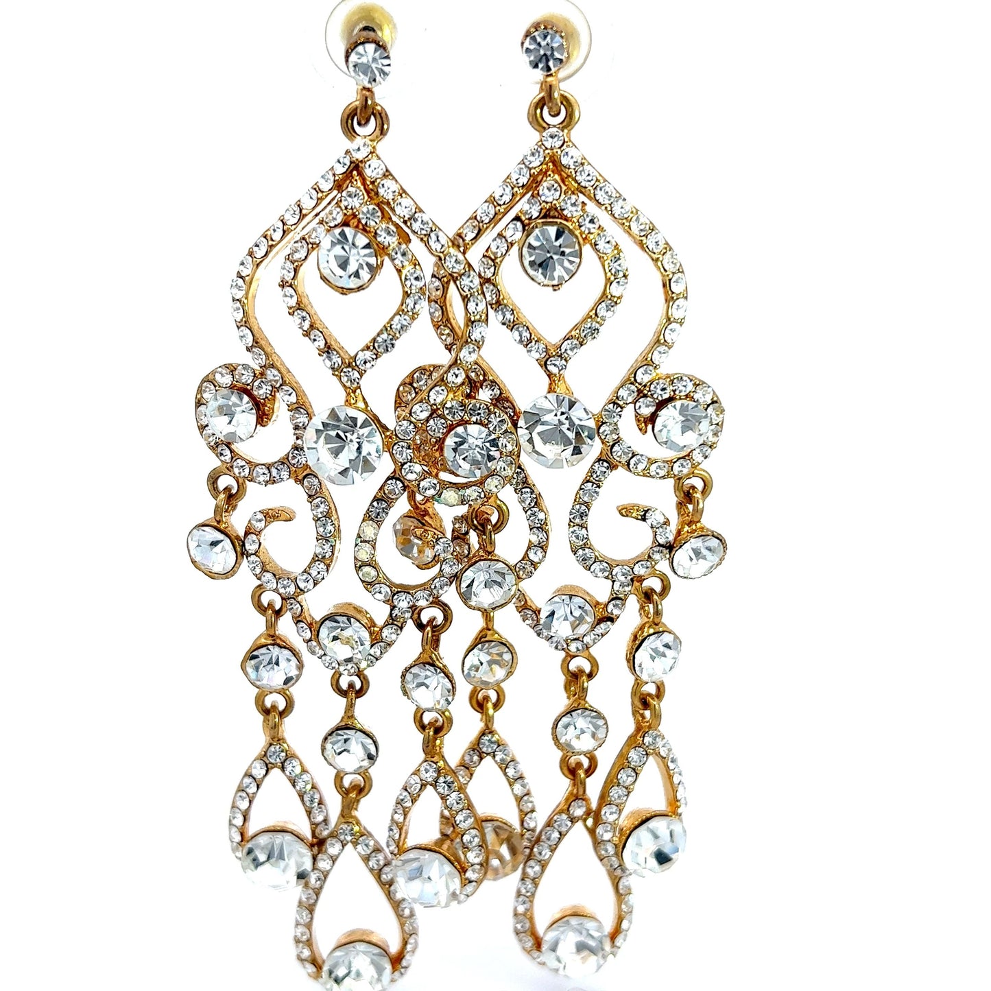 Gold and Clear Crystal Chandelier Statement Earrings - Born To Glam