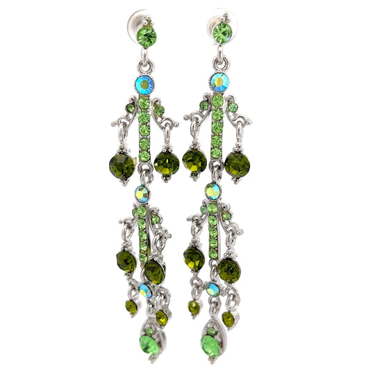 Load image into Gallery viewer, Green Crystal Long Chandelier Earrings - Born To Glam
