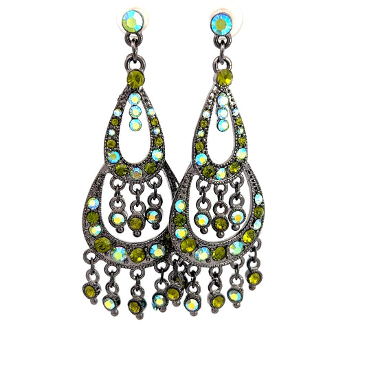 Load image into Gallery viewer, Green &amp;amp; Iridescent Crystal Chandelier Statement Earrings - Born To Glam
