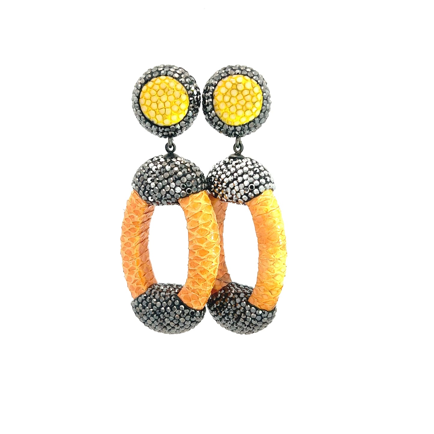 Yellow Shagreen Crystal Oval Earring - Born To Glam