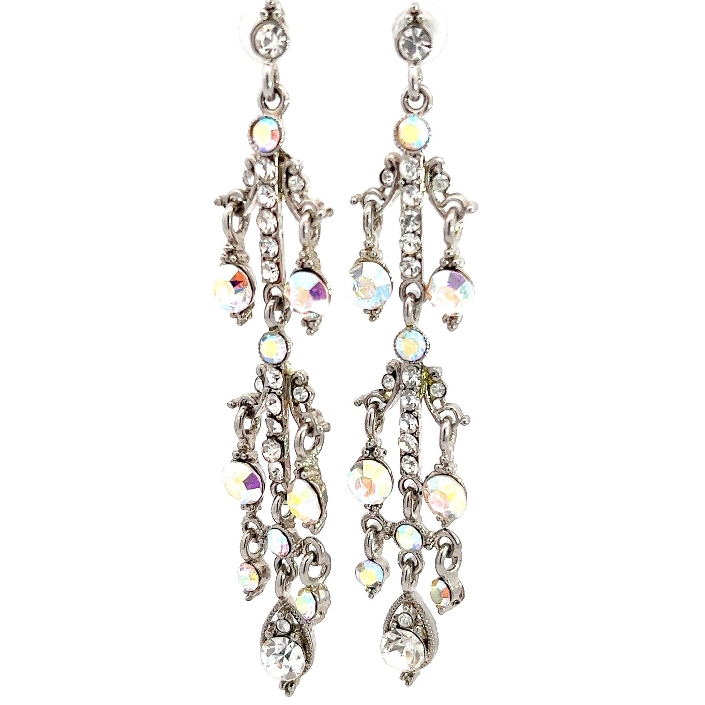 Load image into Gallery viewer, Iridescent Crystal Silver Statement Earrings - Born To Glam
