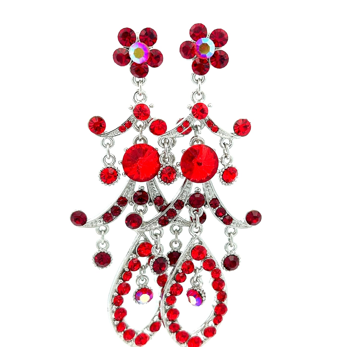 Load image into Gallery viewer, Red Crystal Chandelier Statement Earrings - Born To Glam
