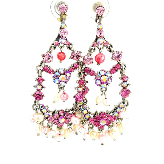 Pink & Pearl Chandelier Statement Earrings - Born To Glam