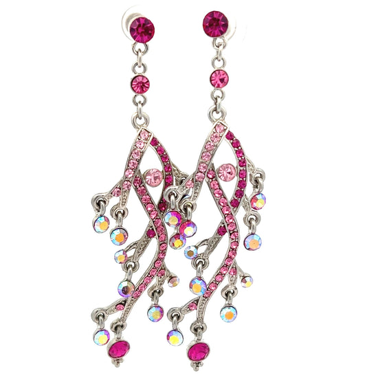 Load image into Gallery viewer, Pink &amp;amp; Iridescent Chandelier Drop Earrings - Born To Glam
