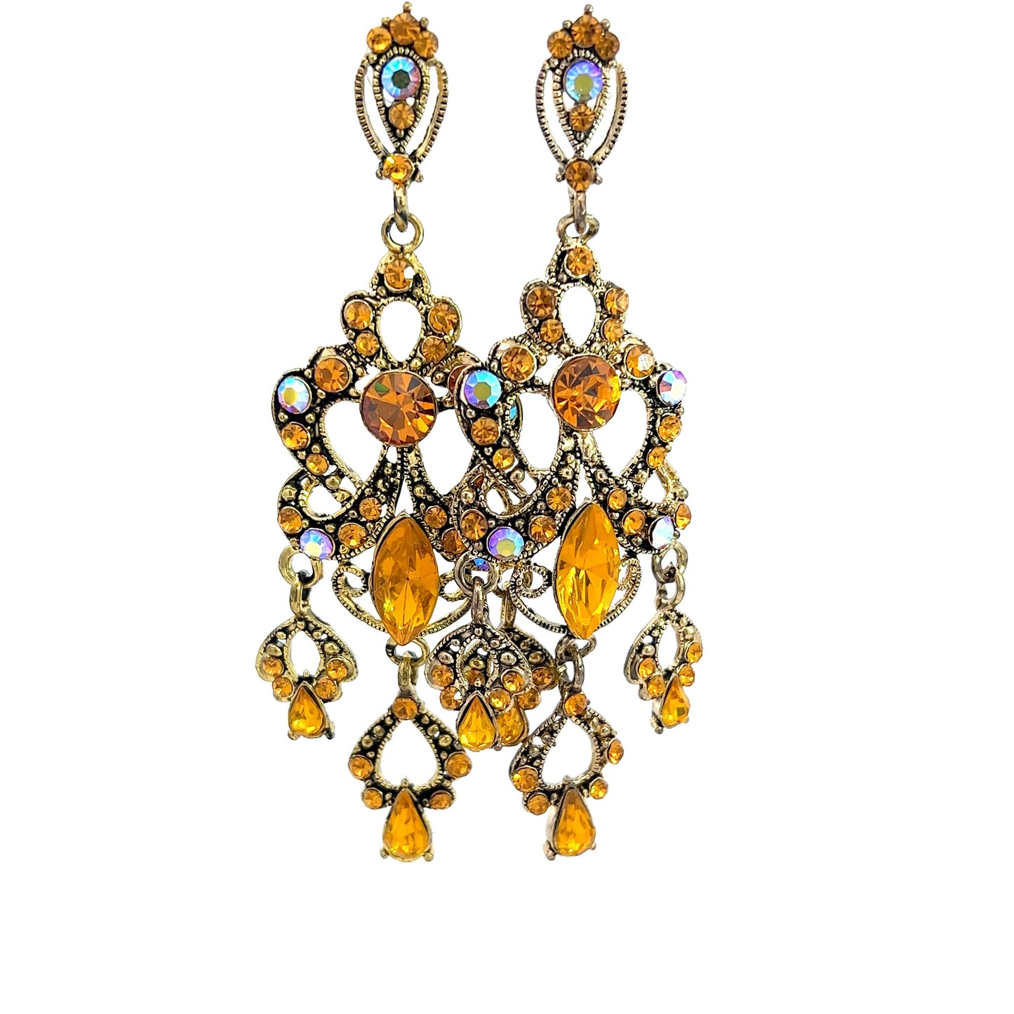 Orange Crystal & Gold Chandelier Earrings - Born To Glam