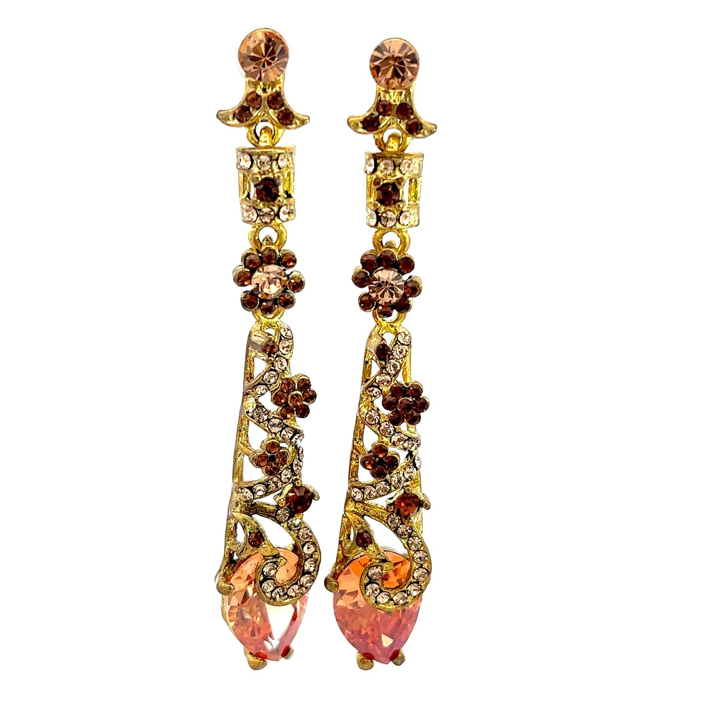 Load image into Gallery viewer, Champagne Crystal &amp;amp; Gold CZ Drop Earrings - Born To Glam
