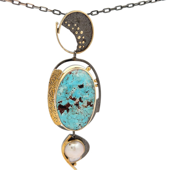 Load image into Gallery viewer, Large Turquoise &amp;amp; Gold Sterling Silver Pendant Necklace - Born To Glam
