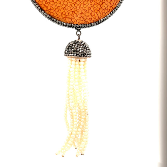 Camel Leather Pearl Pendant - Born To Glam