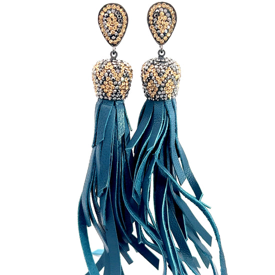 Teal Leather Tassel Earring - Born To Glam