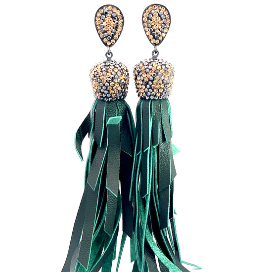 Green Leather Tassel Earring - Born To Glam