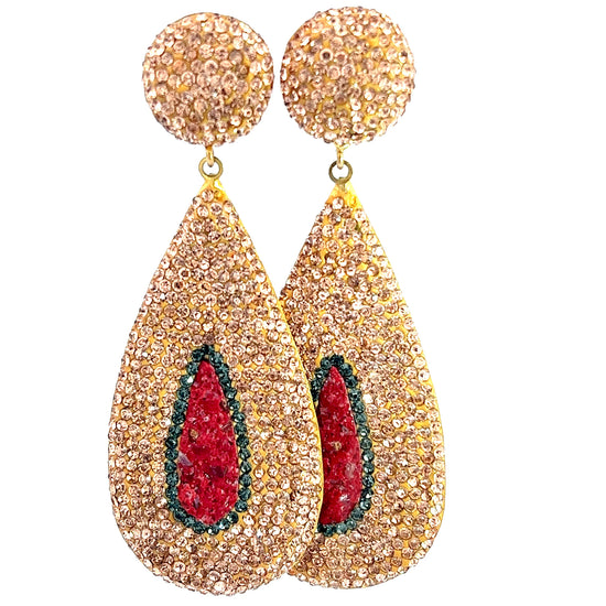Load image into Gallery viewer, Coral Crystal Gemstone Teardrop Statement Earring - Born To Glam
