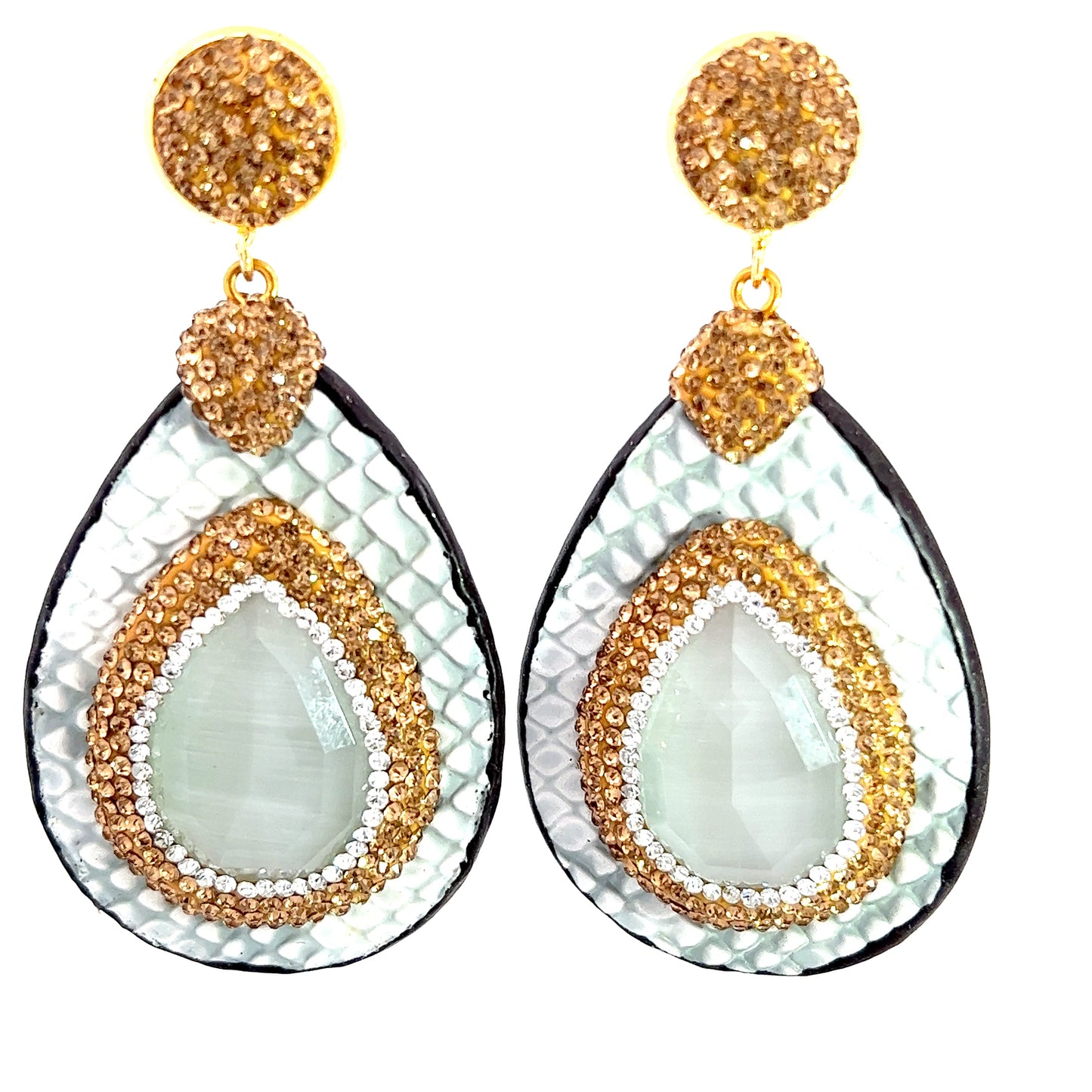 Load image into Gallery viewer, Silver Leopard Leather Teardrop and Crystal Earring - Born To Glam
