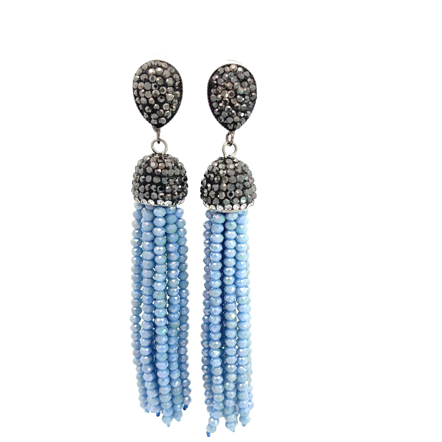 Blue Long Tassel Crystal Earring - Born To Glam