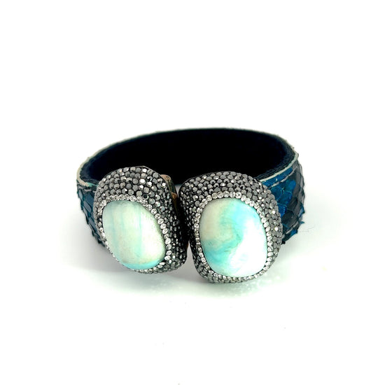 Load image into Gallery viewer, Double Turquoise Royal Blue Medium Gemstone Splendor Leather Bracelet - Born To Glam
