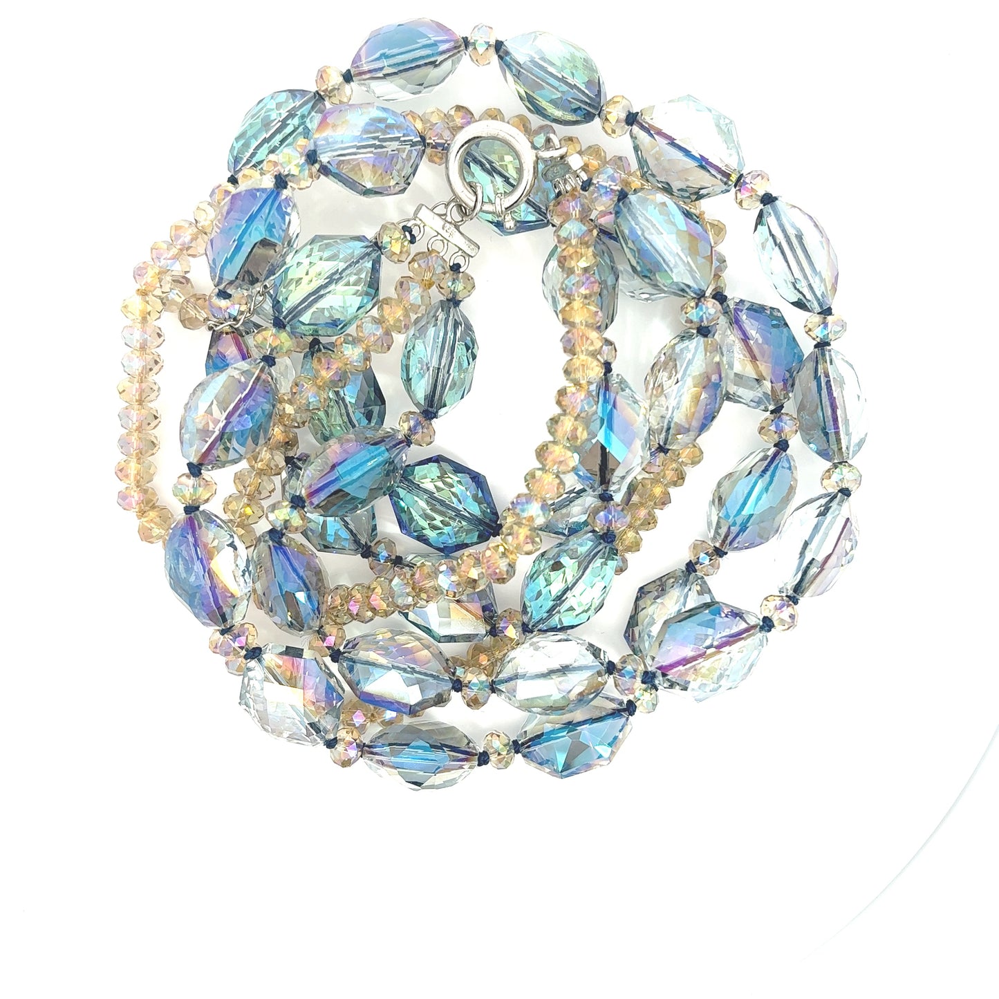 Load image into Gallery viewer, Blue Iridescent and Gold Crystal Multi-Layered Necklace - Born To Glam
