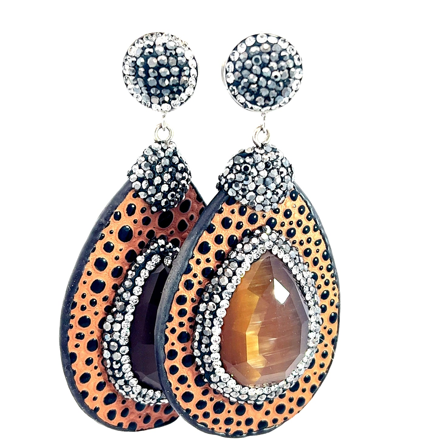 Brown Leopard Leather Gemstone Teardrop Earring - Born To Glam
