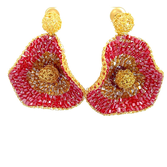 Red & Gold Flower Dangle Earring - Born To Glam