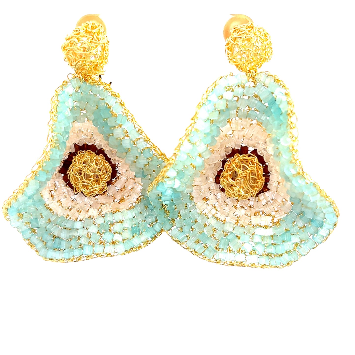 Load image into Gallery viewer, Blue Aqua &amp;amp; Gold Flower Dangle Earring - Born To Glam
