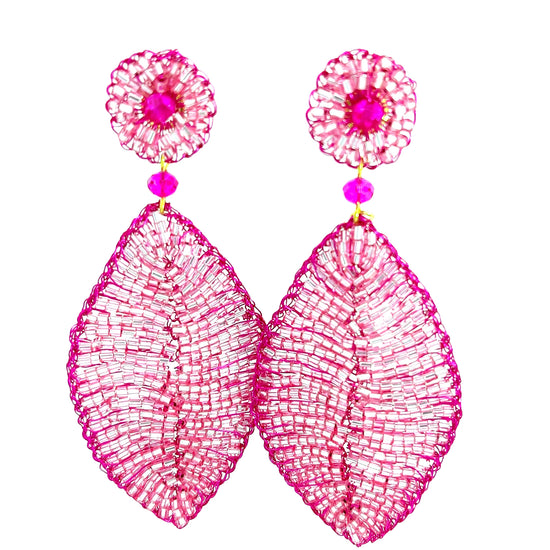 Pink Crystal Leaf Statement Earring - Born To Glam