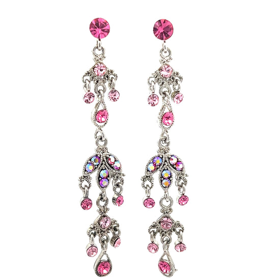 Pink & Iridescent Crystal Long Earring - Born To Glam