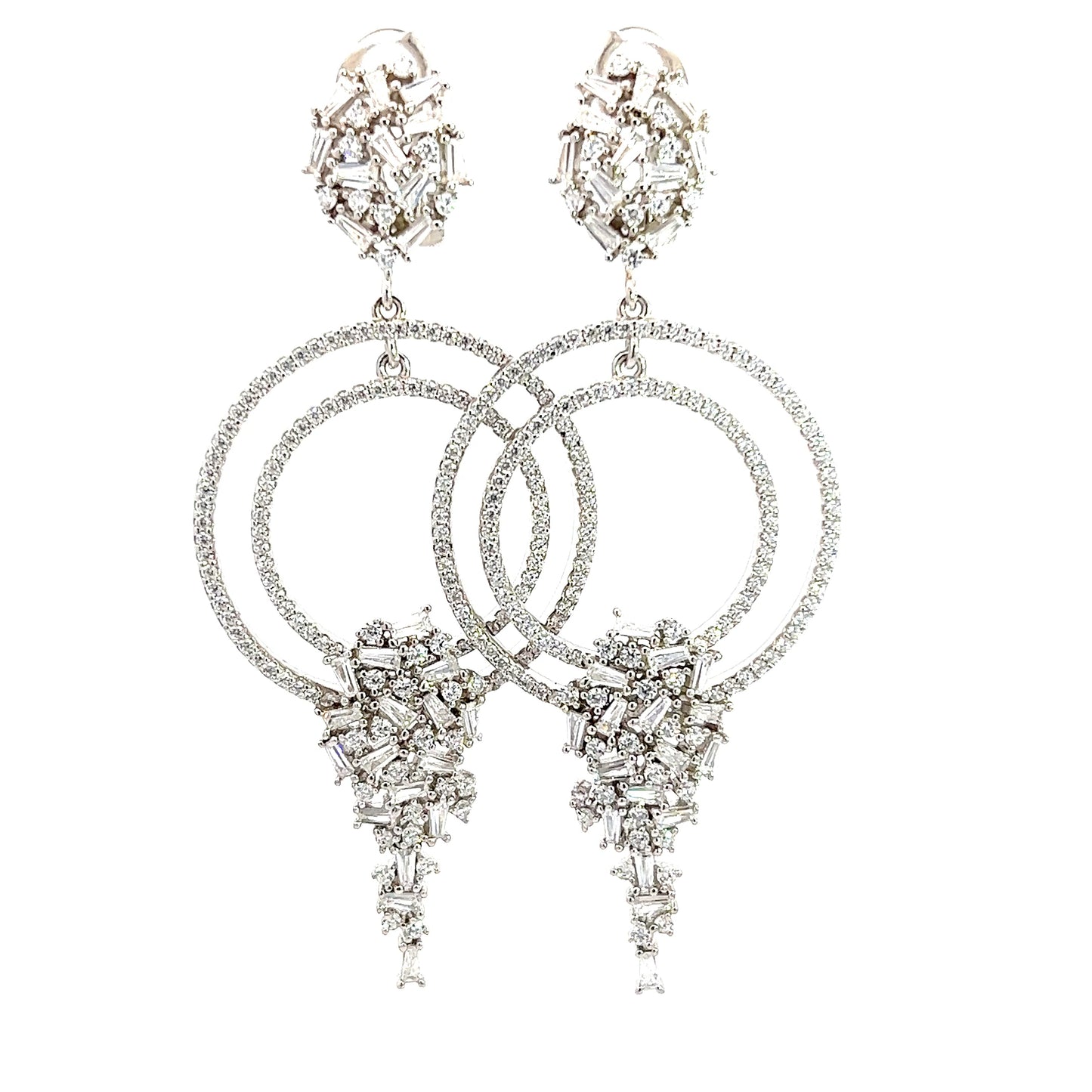 Multi Hoop Crystal & Baguette CZ Sterling Silver Earring - Born To Glam