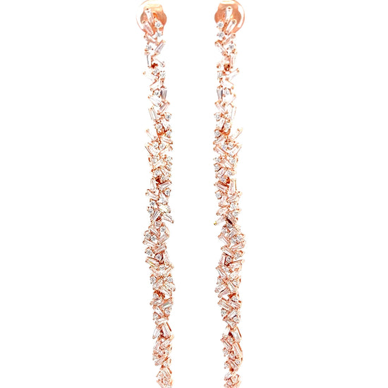 Rose Gold CZ Baguette Sterling Silver Long Earring - Born To Glam